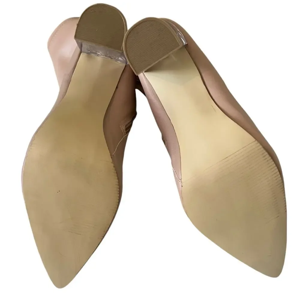 Mona Women Nude Pointed Boots Lucite Clear Block Heel Size MX 6 US 9‎ NWOB